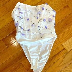 Floral White and Purple bodysuit